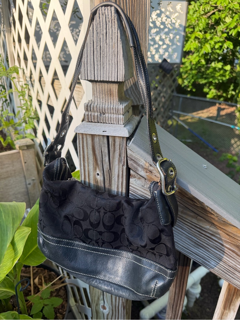 Coach Black Signature Canvas and Leather Shoulder Purse
